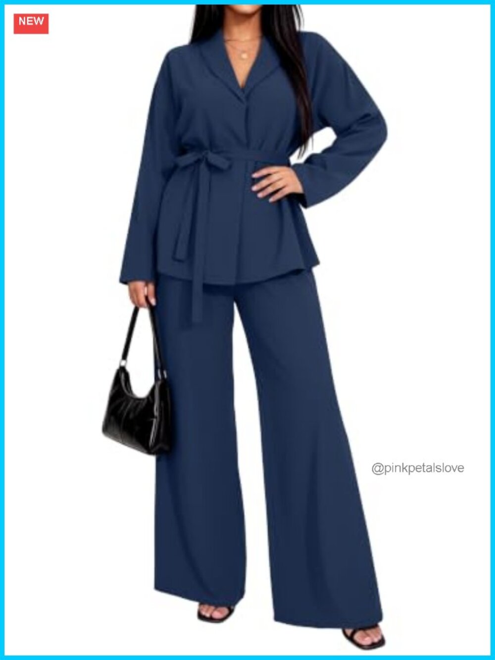 Women's Two Piece Set Long Sleeve V Neck Top Wide Leg Pants